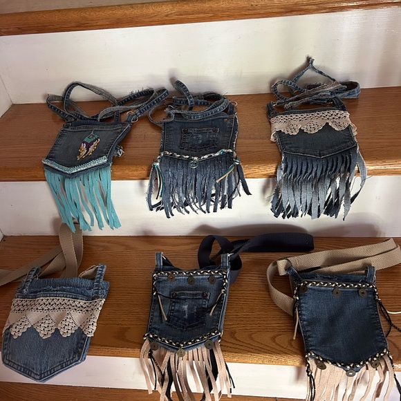 Upcycled Handbags - Denim Fringe Crossbody Bag
